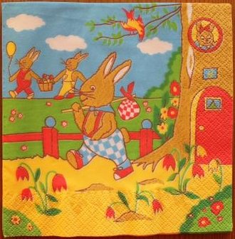 Paper napkins Easter bunny going out, 4 pcs for decoupage