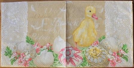 Paper napkins Easter chick, lace &amp; eggs, 4 pcs for decoupage