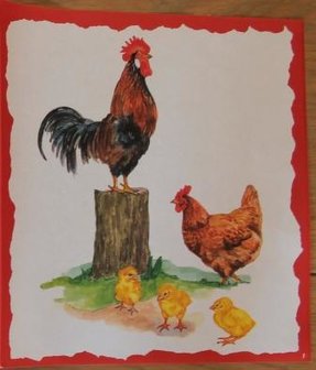 Sheet of decor rolling paper for decoupage, rooster, chicken, chicks