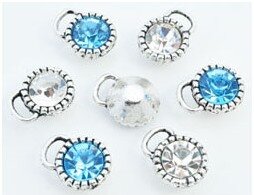 Pendant, charm silver-colored round clear rhinestone crystal stone