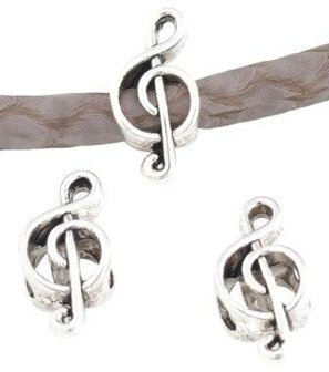 Charm musical note silver-colored metal, large hole bead