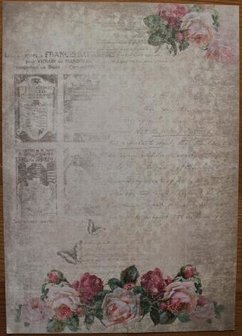 Basispapier achtergrondvel Tr&egrave;s Chic 148 rozen tekst Parijs