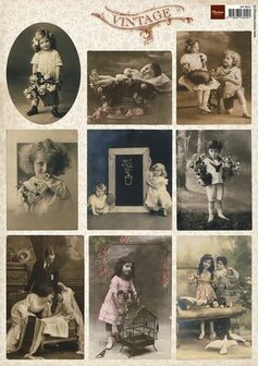 Cutting sheet Vintage Flower Children 2, sepia, pastel