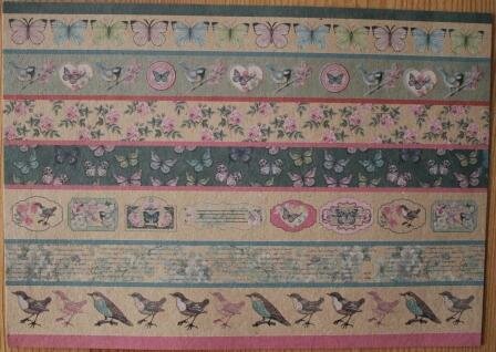 Cutting sheet kraft paper strips butterflies birds roses, botanical series