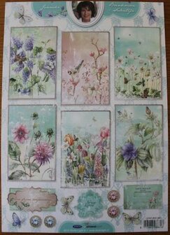 Knipvel JBS 1293 pastel kaartjes botanische bloemen, vlinders