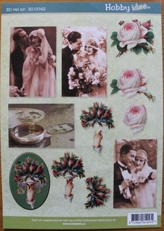 Knipvel 3D Trouwen vintage bruidspaar, huwelijk, bruiloft