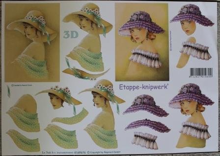 Knipvel 3D etappe knipwerk vintage dames met hoed