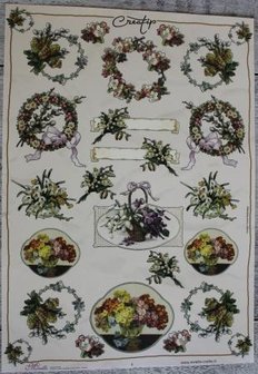 Cutting sheet pastel-colored flowers, bouquets and wreaths
