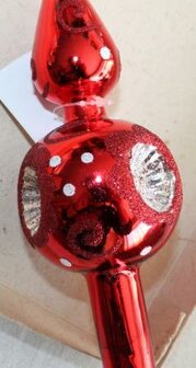 Nostalgische rode kerstpiek met 3 deukjes en glitters 27 cm