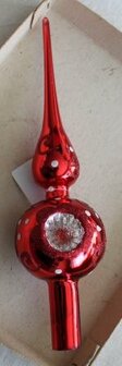 Nostalgische rode rood kerstpiek deukballen oude vintage brocante kerstboomversiering Lauco