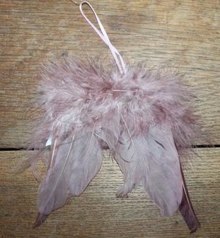 Vintage brocante engelenvleugels kleine donker roze paarse veren dons JDL stijl 1