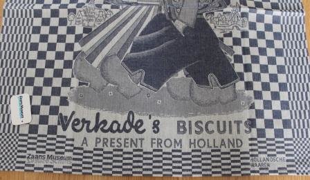 Landelijke blauwe brocante keuken theedoeken Verkades biscuits pompdoek vintage reclame 2