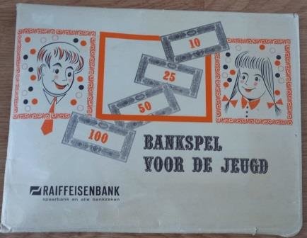 Oud retro vintage brocante spelletje Bankspel voor de jeugd Raiffeisenbank sixties games 1