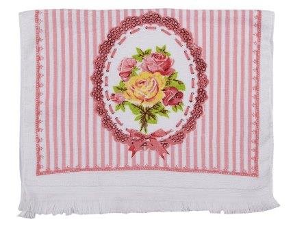 Handdoekjes gastendoekjes Clayre and Eef CT020 strepen streepjes rozen roosjes guest towel roses