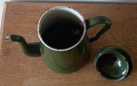 Kleine oude vintage brocante donkergroene emaillen koffiepot kan enamel coffee pot 2