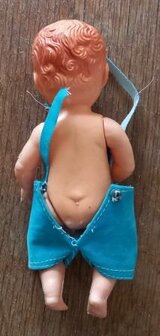 Oude vintage brocante popje kleine slaapogen blauwe pakje verzamelaars speelgoed dolls toys 2