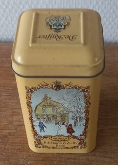 Oud vintage brocante blikje De Ruijter&#039;s chocoladevlokken melk winter 125 jaar Dutch tin container 2