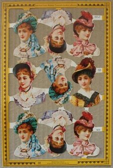 Nostalgische vintage brocante poezieplaatjes poesieplaatjes vrouwenkopjes hoeden bustes hoofden poetry pictures womens head hat