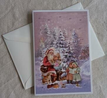 Vintage brocante adventskalender kaart envelop kerstman zingt met kinderen advent calender postcard Santa Claus 1