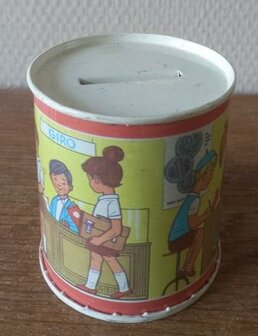 Oude vintage brocante blikken spaarpotje Giro winkel GDR DDR piggy bank tin container 1