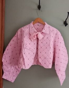 Oud vintage brocante roze bedjasje gewatteerde doorgestikte flanellen Jansen Tilanus 46 pink jacket