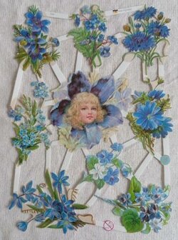 Nostalgische vintage brocante poezieplaatjes poesieplaatjes meisje korenbloem blauwe bloemen poetry pictures blue flowers girl