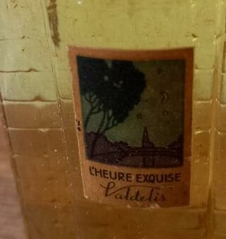 Oude vintage brocante glazen parfumflesje l&#039;heure exquise Valdelis brillantine perfume bottle 1