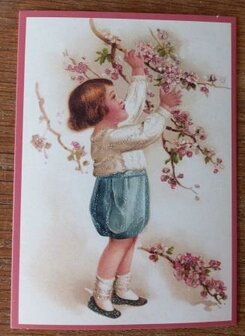 Nostalgische brocante ansichtkaarten vintage kindje bloesem bloementakken glitters postcard child flowers