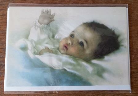 Nostalgische brocante kaart envelop baby jongetje blauw Bessie Pease postcard baby boy blue