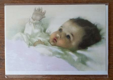 Nostalgische brocante kaart envelop baby meisje roze Bessie Pease postcard baby girl pink