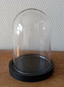 Brocante kleine ronde glazen stolpje zwarte houten basis schotel small glass dome Clayre Eef 6GL2168Z 1