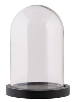 Brocante kleine ronde glazen stolpje zwarte houten basis schotel small glass dome Clayre Eef 6GL2168Z 2