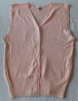 Vintage brocante oudroze puur wollen wool hemd vest knoopjes kant cardigan underwear pink Hanro XL