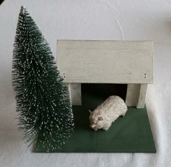 Kerststalletje antieke oude vintage brocante wollen wattenschaapje borstel kerstboom Christmas barn cotton sheep
