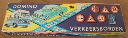 Oude vintage brocante spel verkeersborden domino traffic signs domino sixties 1