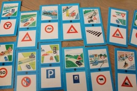 Oude vintage brocante spel verkeersborden domino traffic signs domino sixties 2