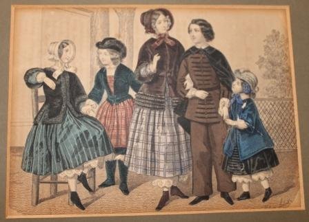 Modeprentje kinderen in passepartout, 19e eeuw