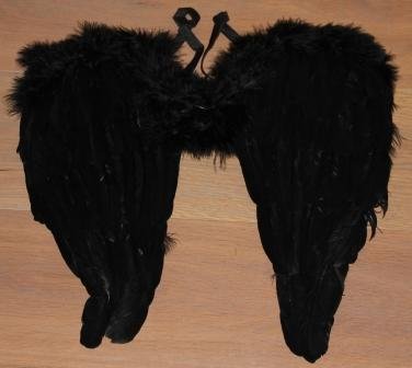 Brocante engelenvleugels zwarte veren, 41x43 cm