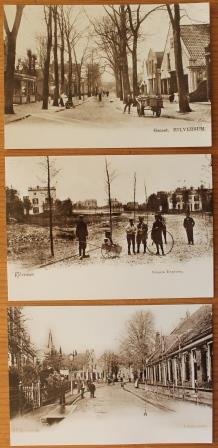 3 Oude brocante sepia foto ansichtkaarten Hilversum
