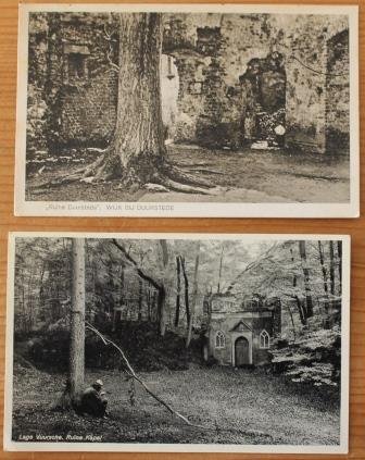 2 Oude brocante zwart wit foto ansichtkaarten ruïnes