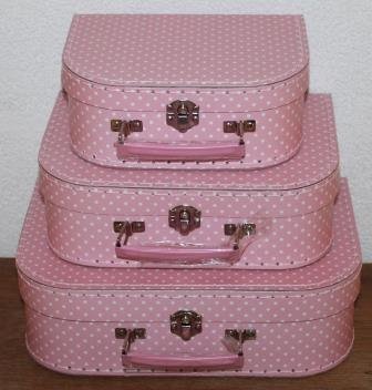 Kinderkoffertje, roze m witte stippen, polkadots L