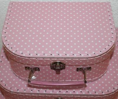 Kinderkoffertje, roze m witte stippen, polkadots L