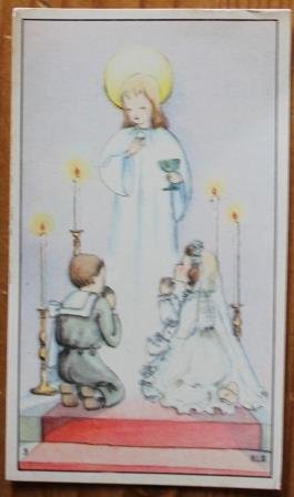 Oud Frans brocante religieus decoratief prentje kaartje H