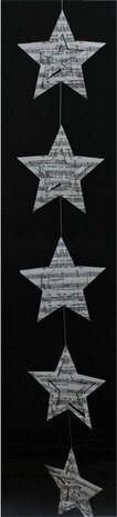 Brocante kerstslinger sterren muziekpapier 3D decoratie 1 mtr