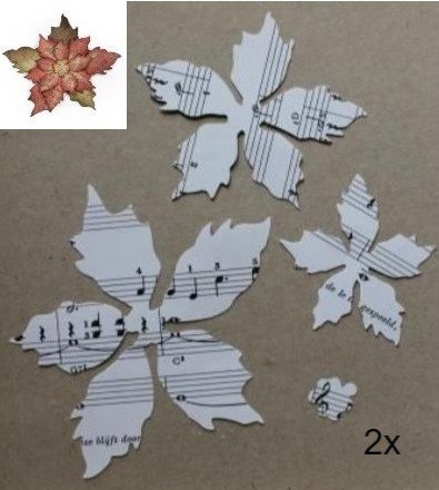 2 st 3D Kerststerren bloemen maken v muziekpapier Tim Holtz