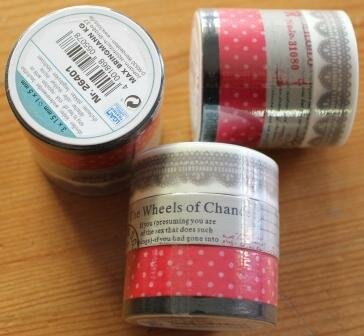 Washi tape, 4x10 mtr, text/mail/dot/lace hobby material