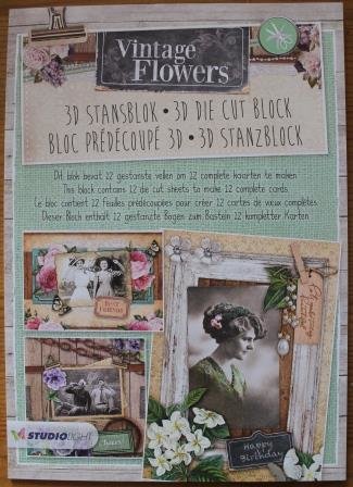 A4 Stansblok 3D Vintage Flowers foto's en bloemen 12 kaarten