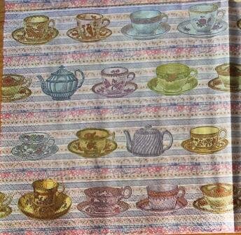 Paper napkins high tea, cups and teapots, 4 pcs for decoupage