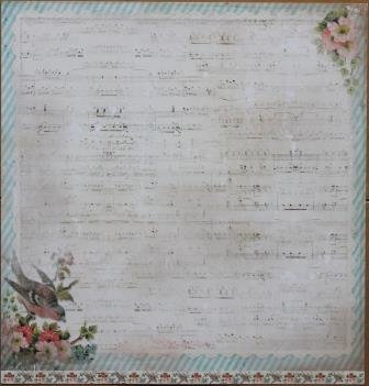 Scrapbook sheet Shabby Chic 02 music paper, flowers, bird