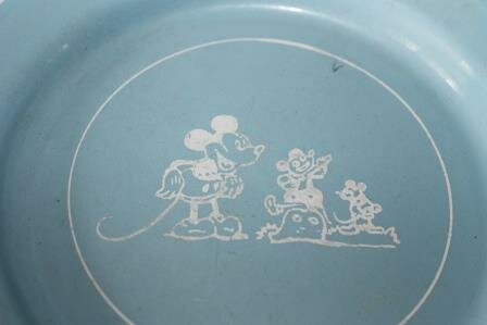 Vintage brocante lichtblauwe emaillen bordje Mickey Mouse jr '30